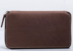 Leather Men Zipper Travel Wallets Passport Wallets Bifold Long Wallets for Men