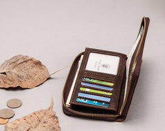 Leather Men Zipper Travel Wallet Passport Wallet Bifold Long Wallets for Men