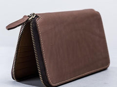 Leather Men Zipper Travel Wallets Passport Wallets Bifold Long Wallets for Men