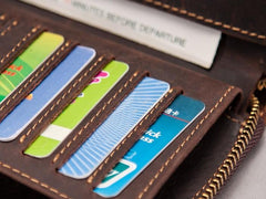 Leather Men Zipper Travel Wallet Passport Wallet Bifold Long Wallets for Men