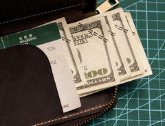Leather Men Zipper Travel Wallet Passport Wallet Bifold Long Wallets for Men