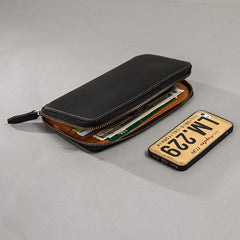Leather Men Zipper Travel Wallets Passport Wallets Bifold Long Wallets for Men