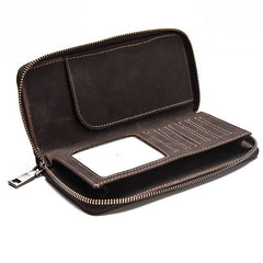 Leather Men Zipper Travel Wallet Passport Wallet Bifold Long Wallets for Men