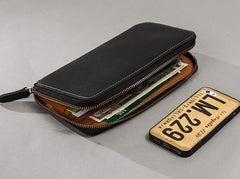 Leather Men Zipper Travel Wallets Passport Wallets Bifold Long Wallets for Men