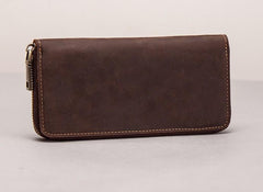 Leather Men Zipper Travel Wallet Passport Wallet Bifold Long Wallets for Men