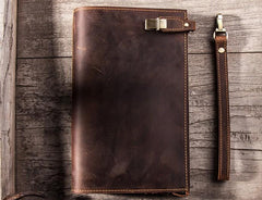 Leather Men Zipper Wristlet Wallet Clutch Long Wallets for Men