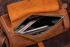 Leather Mens Barrel Shoulder Bag Vintage Brown Travel Bag for men