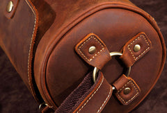 Leather Mens Barrel Shoulder Bag Vintage Brown Travel Bag for men