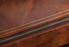 Leather Mens Barrel Shoulder Bag Vintage Brown Travel Bag for men