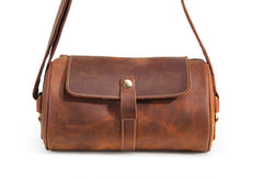 Leather Mens Barrel Shoulder Bag Vintage Brown Travel Bag for men