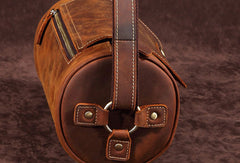 Leather Mens Barrel Shoulder Bag Vintage Brown Travel Bag for men