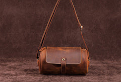 Leather Mens Barrel Shoulder Bag Vintage Brown Travel Bag for men