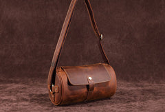 Leather Mens Barrel Shoulder Bag Vintage Brown Travel Bag for men