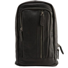 Leather Mens Black Shoulder Sling Backpack Sling Bag Sling Backpack for men
