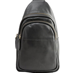 Leather Mens Black Shoulder Sling Backpack Sling Backpack Sling Bag for men
