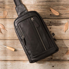 Leather Mens Black Shoulder Sling Backpack Sling Bag Sling Backpack for men