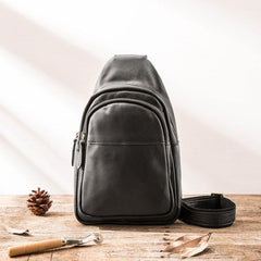 Leather Mens Black Shoulder Sling Backpack Sling Backpack Sling Bag for men