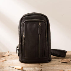 Leather Mens Black Shoulder Sling Backpack Sling Bag Sling Backpack for men