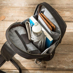 Leather Mens Black Shoulder Sling Backpack Sling Bag Sling Backpack for men