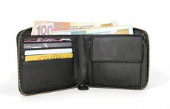 Leather Mens Black Zipper Small Wallet Front Pocket Wallet billfold Small Wallet for Men