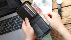 Leather Mens Black Zipper Small Wallet Front Pocket Wallet billfold Small Wallet for Men