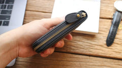 Leather Mens Black Zipper Small Wallet Front Pocket Wallet billfold Small Wallet for Men