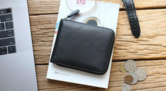 Leather Mens Black Zipper Small Wallet Front Pocket Wallet billfold Small Wallet for Men