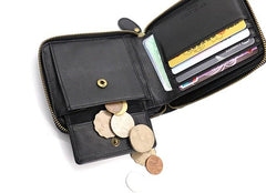 Leather Mens Black Zipper Small Wallet Front Pocket Wallet billfold Small Wallet for Men