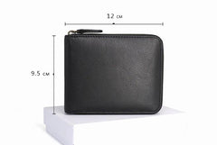 Leather Mens Black Zipper Small Wallet Front Pocket Wallet billfold Small Wallet for Men