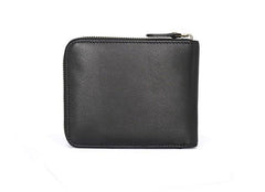 Leather Mens Black Zipper Small Wallet Front Pocket Wallet billfold Small Wallet for Men