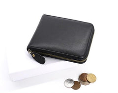 Leather Mens Black Zipper Small Wallet Front Pocket Wallet billfold Small Wallet for Men