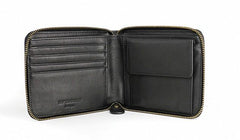 Leather Mens Black Zipper Small Wallet Front Pocket Wallet billfold Small Wallet for Men