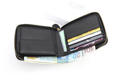 Leather Mens Black Zipper Small Wallet Front Pocket Wallet billfold Small Wallet for Men