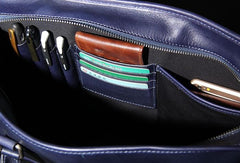 Leather Mens Blue Briefcase Shoulder Bag Handbag Work Bag Laptop Bag for Men