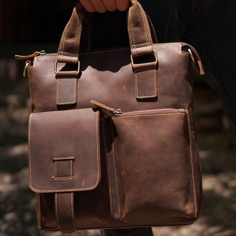 Leather Mens Briefcase Handbag Shoulder Bag Work Bag Business Bag for Men
