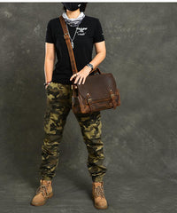 Leather Mens Brown Briefcase 12'' Laptop Briefcase Crossbody Side Bag Shoulder Bag For Men