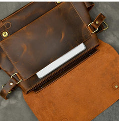 Leather Mens Brown Briefcase 12'' Laptop Briefcase Crossbody Side Bag Shoulder Bag For Men