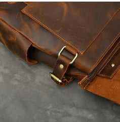 Leather Mens Brown Briefcase 12'' Laptop Briefcase Crossbody Side Bag Shoulder Bag For Men