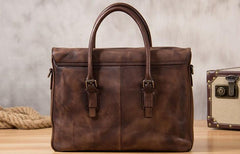 Leather Mens Brown Briefcase Handbag Shoulder Bag Work Bag Business Bag for Men