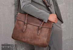Leather Mens Brown Briefcase Handbag Shoulder Bag Work Bag Business Bag for Men