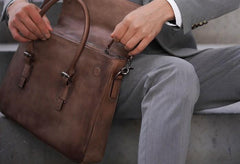 Leather Mens Brown Briefcase Handbag Shoulder Bag Work Bag Business Bag for Men