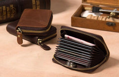 Leather Mens Cards Wallet Zipper Vintage Small Card Change Wallet for Men