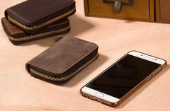 Leather Mens Cards Wallet Zipper Vintage Small Card Change Wallet for Men