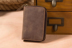 Leather Mens Cards Wallet Zipper Vintage Small Card Change Wallet for Men