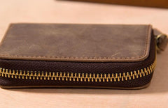 Leather Mens Cards Wallet Zipper Vintage Small Card Change Wallet for Men