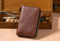 Leather Mens Cards Wallet Zipper Vintage Small Card Change Wallet for Men