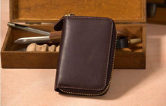 Leather Mens Cards Wallet Zipper Vintage Small Card Change Wallet for Men