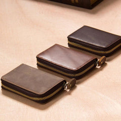 Leather Mens Cards Wallet Zipper Vintage Small Card Change Wallet for Men