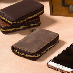Leather Mens Cards Wallet Zipper Vintage Small Card Change Wallet for Men