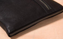 Leather Mens Clutch Wristlet Bag Black Shoulder Bag Zipper Clutch for Men